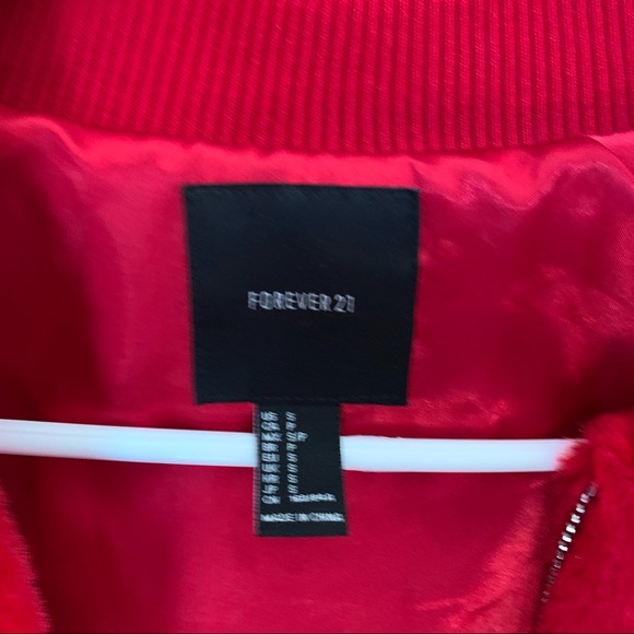 Bright Red Taken Faux Fur Varsity Jacket - Picture 7 of 12